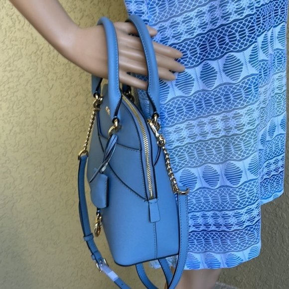 Michael Kors Jet Set Travel Medium Dome Satchel Crossbody Leather Chambray - Picture 5 of 16